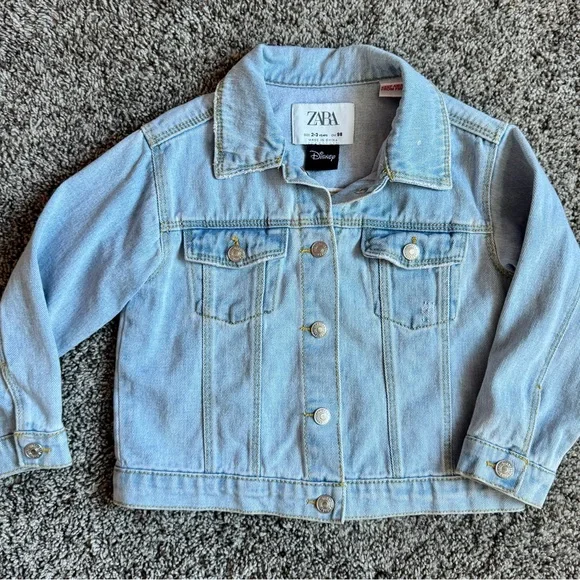 ZARA Kids Light Blue Jean Denim Jacket with Minnie Mouse on Back. Size 2-3 Y - Picture 2 of 7